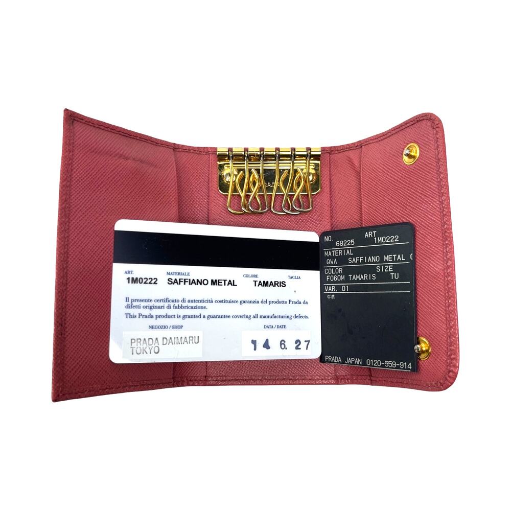 Prada Saffiano Leather 6 Key Holder Coral Pink Tamaris Gold Logo - Picture 8 of 15